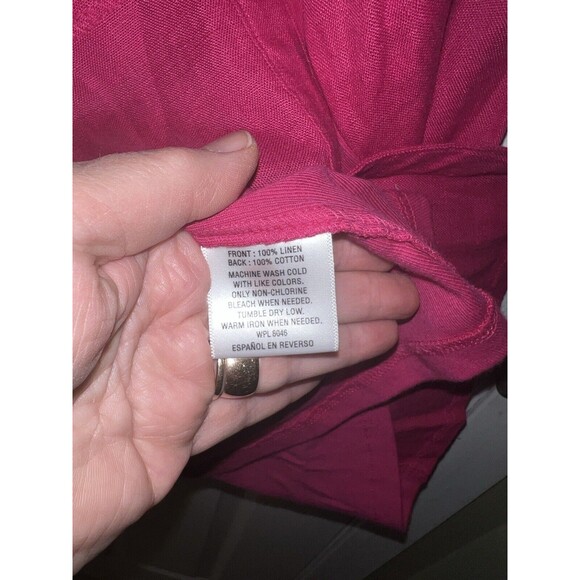 JM Collection Linen Blouse Womens Plus Sz 22W Roll Tab Sleeve Pink Button Up New - Picture 4 of 8
